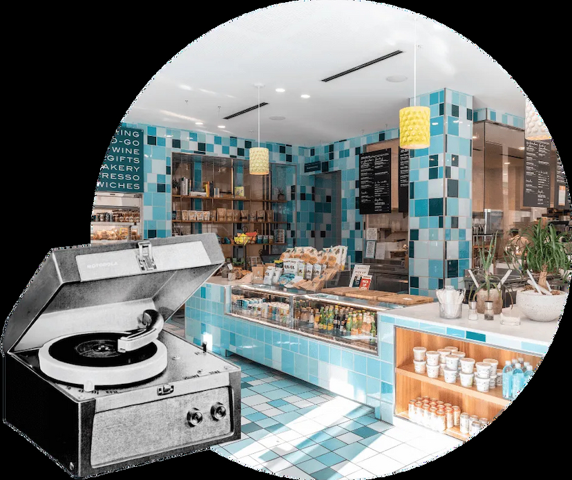 lecteur radio vintage et restaurant